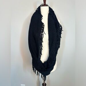 Black fringe infinity scarf fringe 14” wide x 30” long soft textured